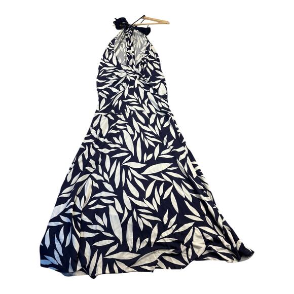 YaYa & Co Women's Open- Back Halter Maxi Dress Mermaid Style Sz Small Navy/White - Picture 11 of 13